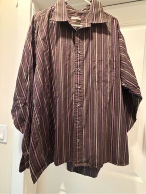 Burberry Men's Brown and Purple Striped Button-Down Shirt